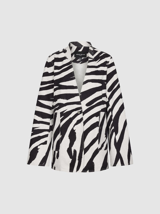 Oversized Relaxed Zebra Print Cotton Blazer