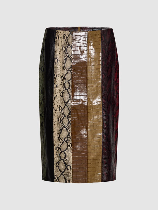 Patchwork Snake Print Panelled H-Line Skirt
