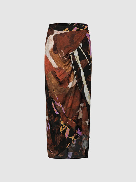 Abstract Print Straight Maxi Skirt
