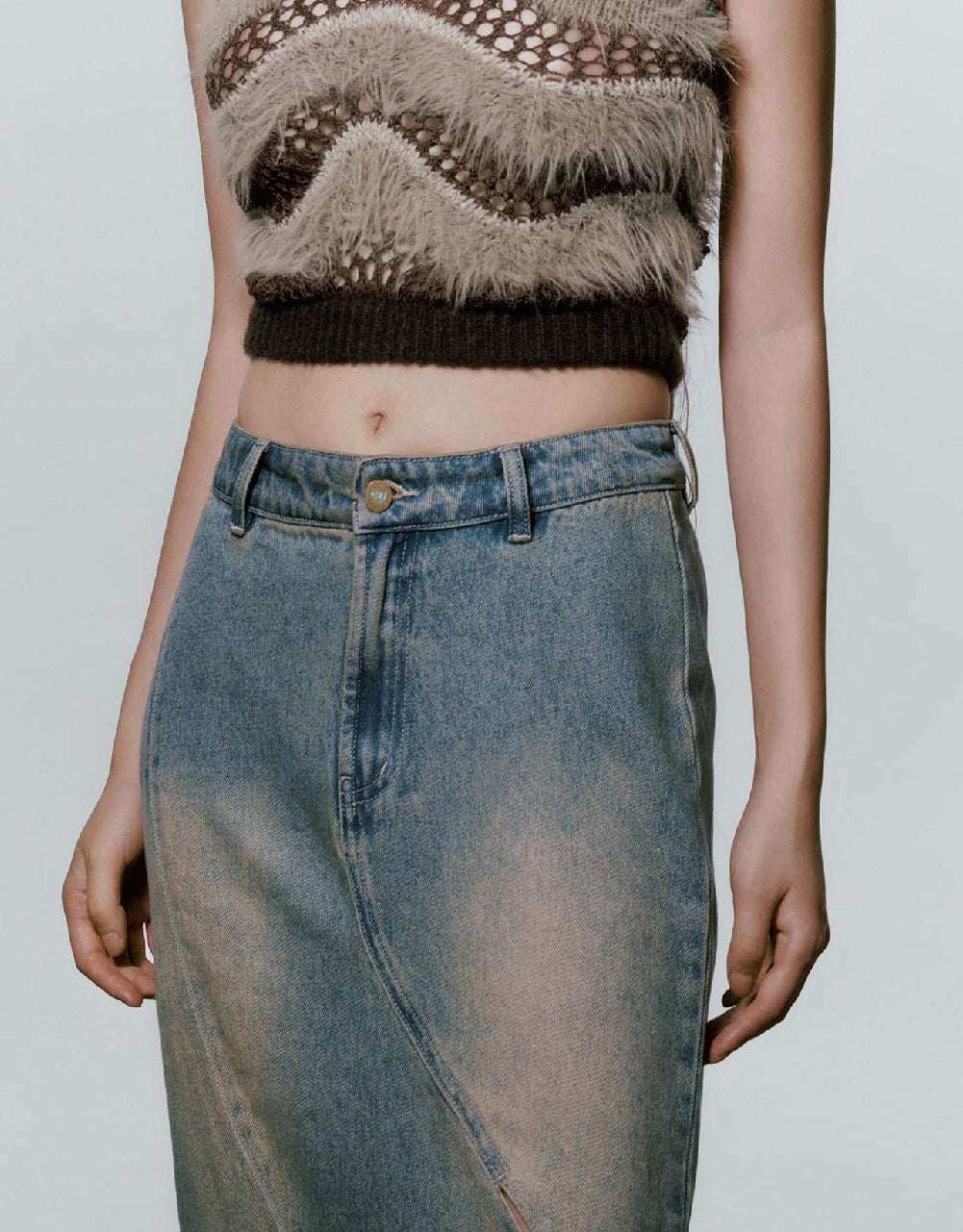 Maxi Fishtail Denim Skirt