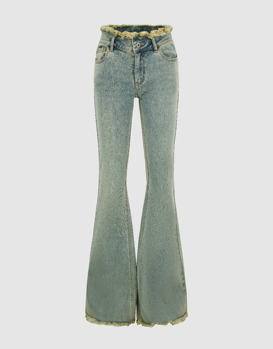 Raw Hem Flare Jeans