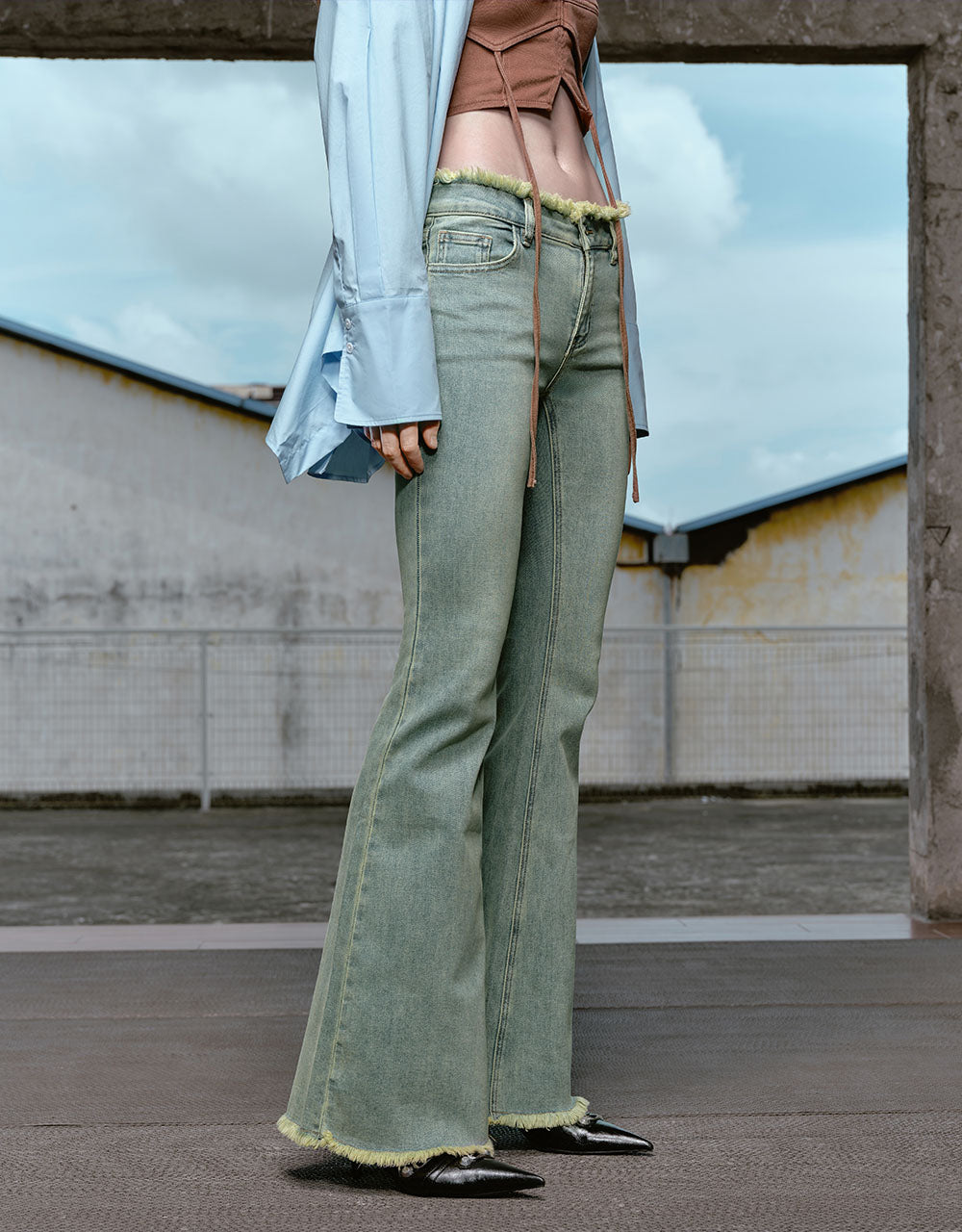 Raw Hem Flare Jeans