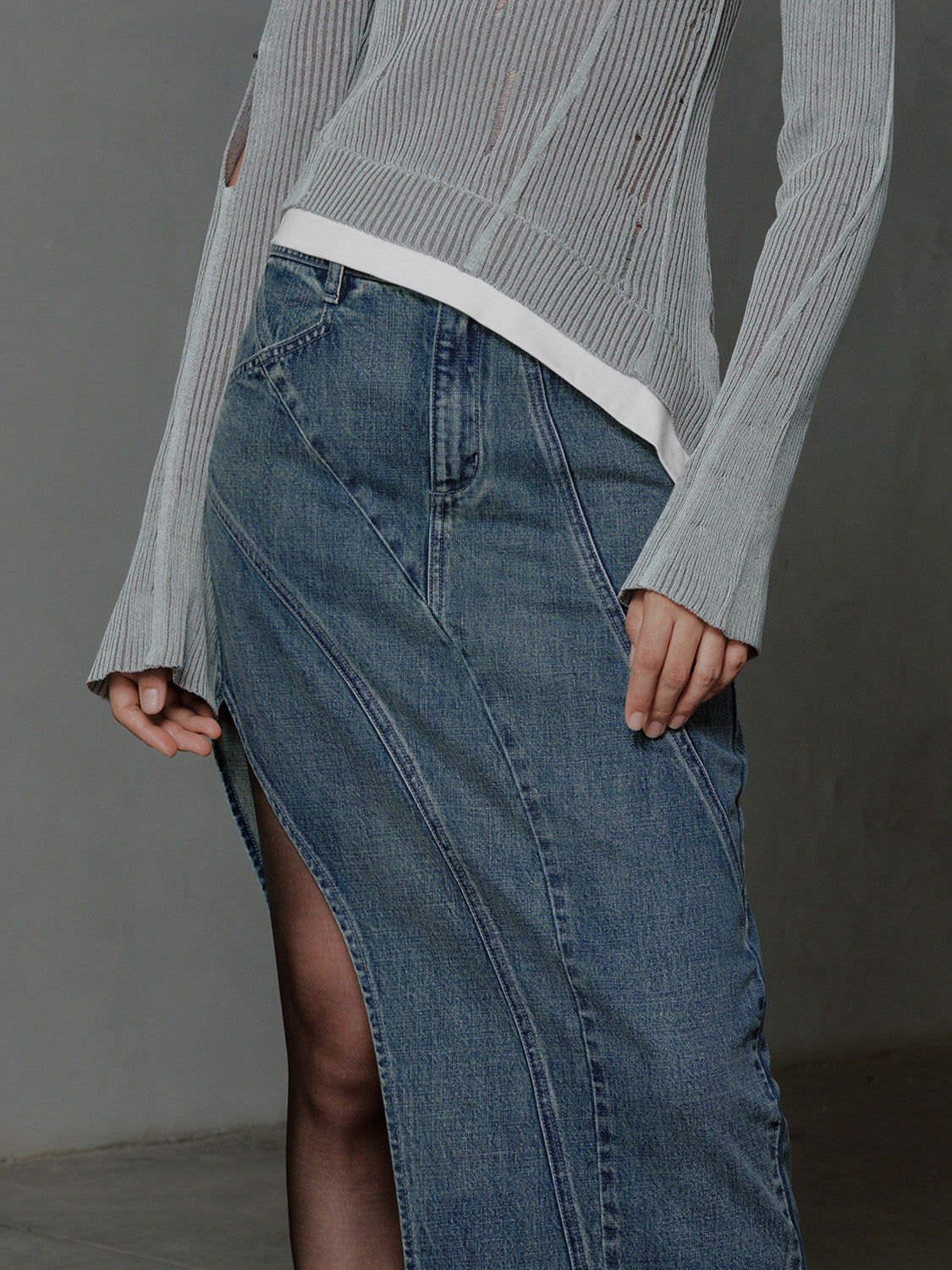 Asymmetric Maxi Denim Skirt