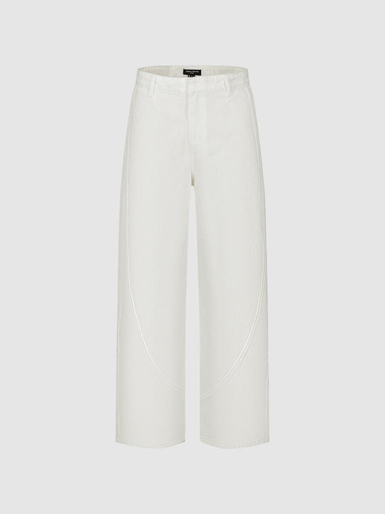 Mid Rise Seam Detail Cotton-Lyocell Blend Barrel Jeans