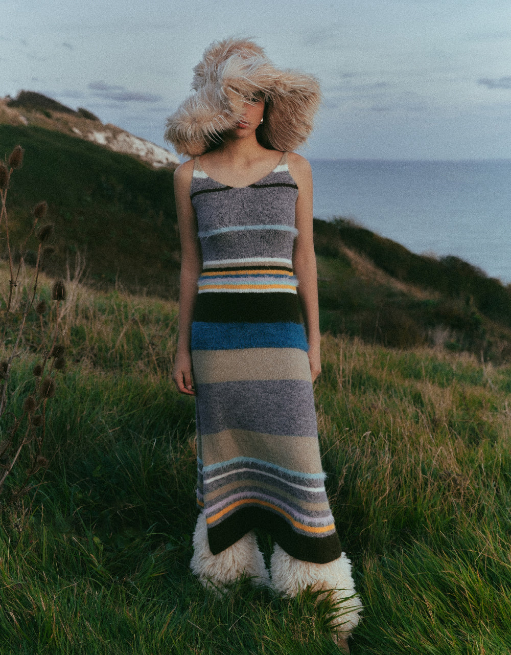 Striped Sleeveless V-Neck Knitted Dress