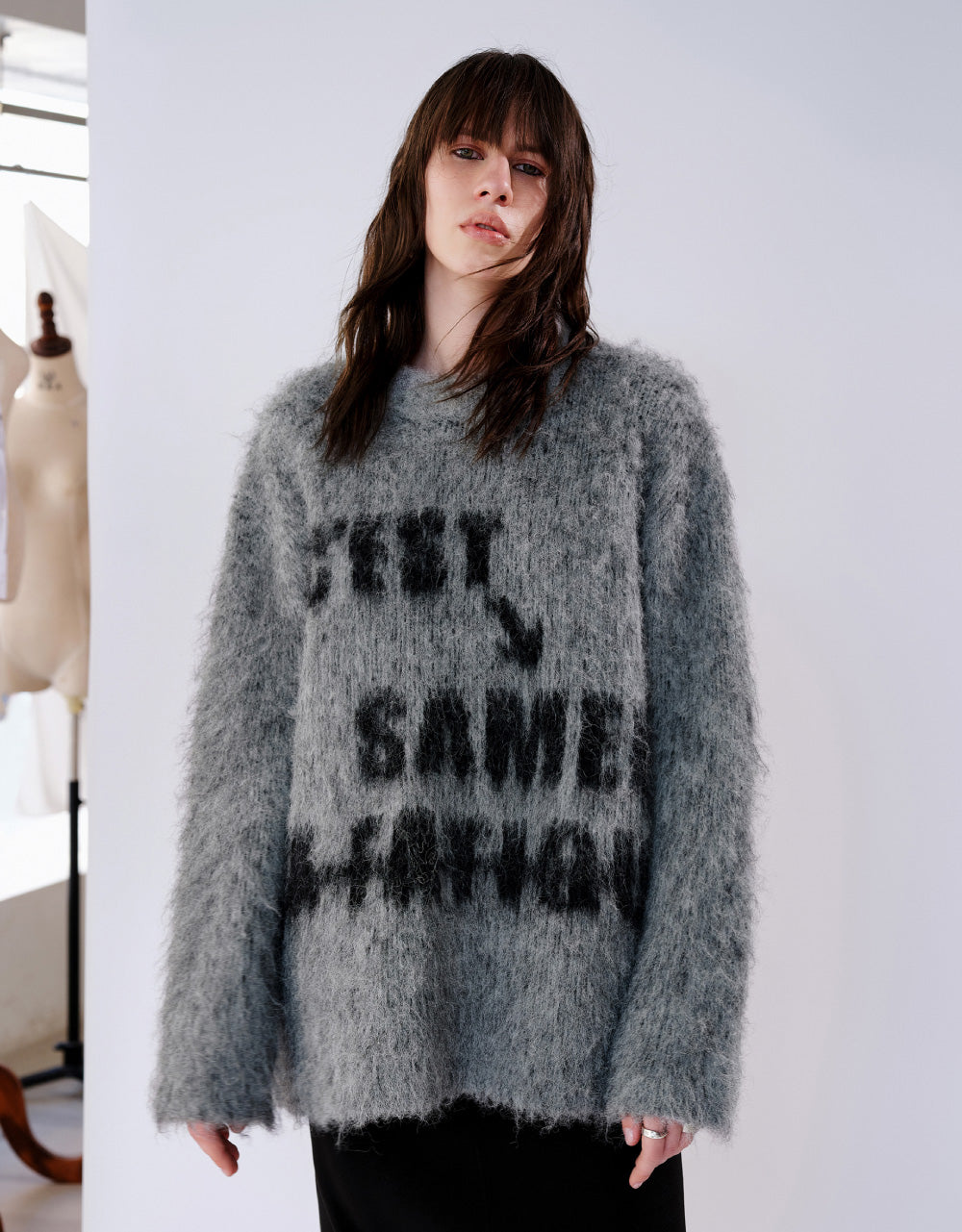 Fluffy Letter Print Knitted T-Shirt