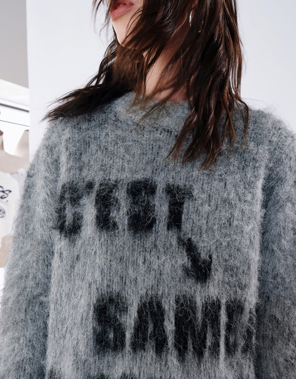 Fluffy Letter Print Knitted T-Shirt