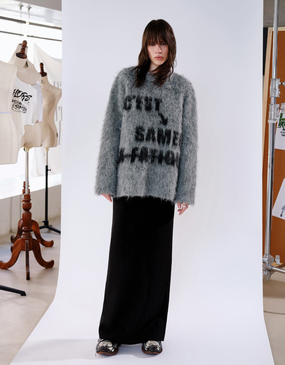 Fluffy Letter Print Knitted T-Shirt