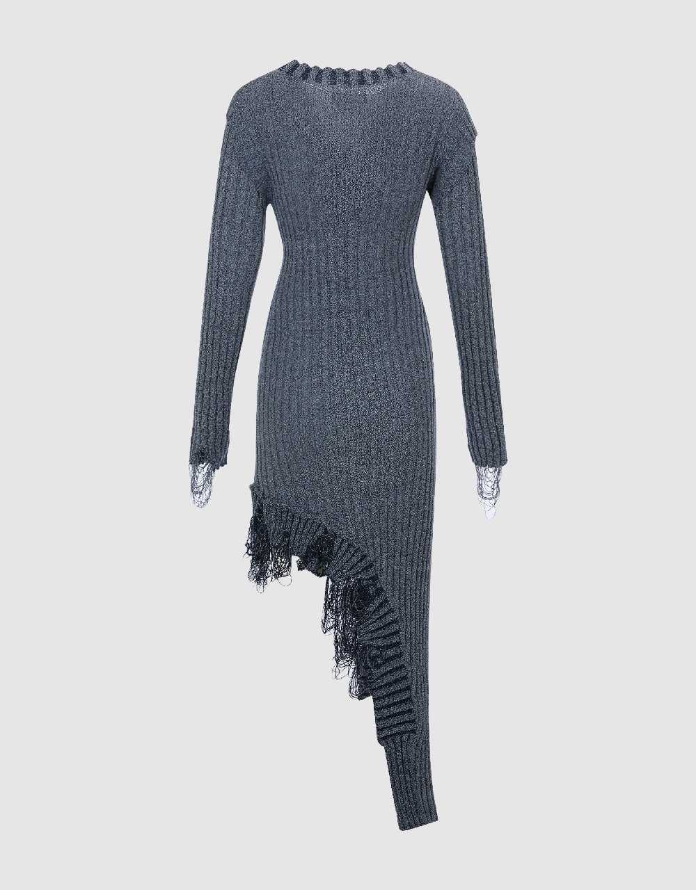 Raw Hem Crew Neck Knitted Dress