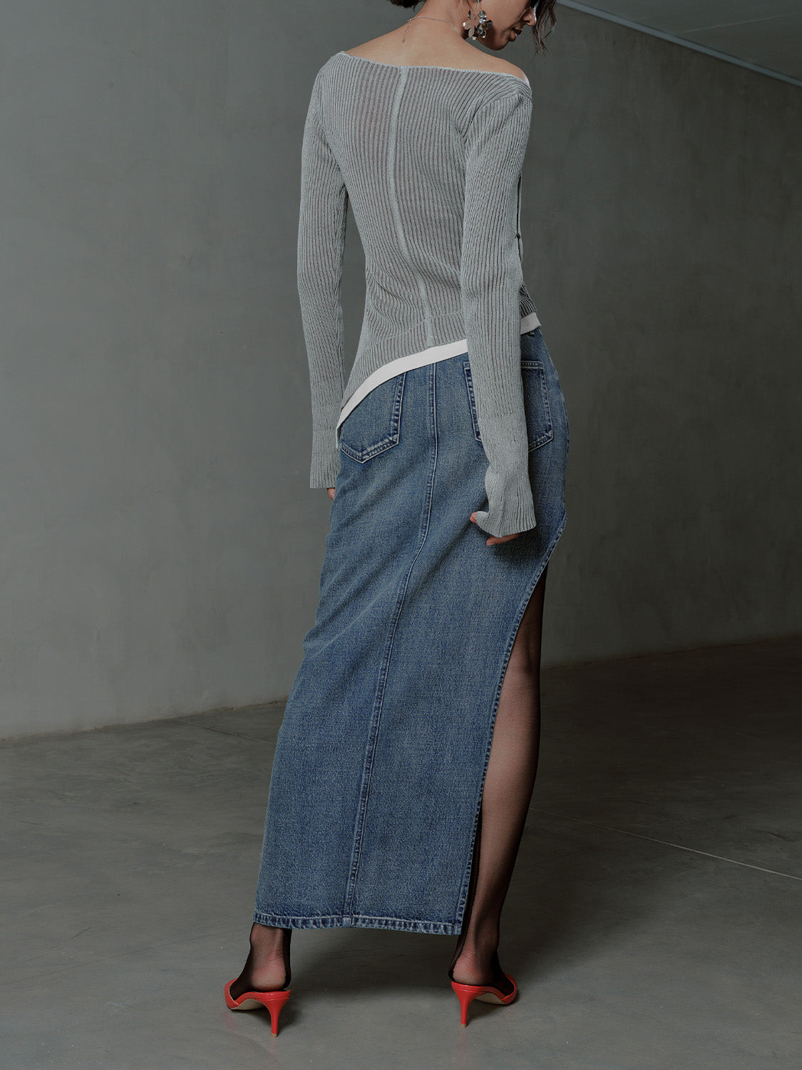 Asymmetric One Shoulder Skinny Knitted T-Shirt