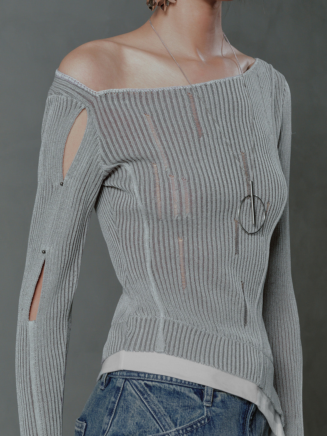 Asymmetric One Shoulder Skinny Knitted T-Shirt