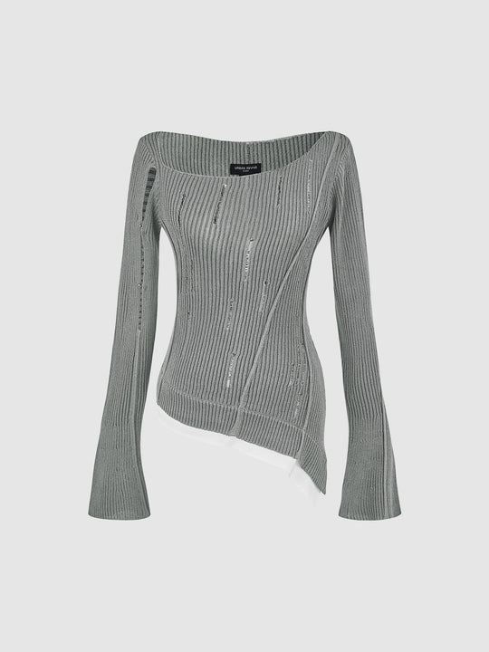 Asymmetric One Shoulder Skinny Knitted T-Shirt