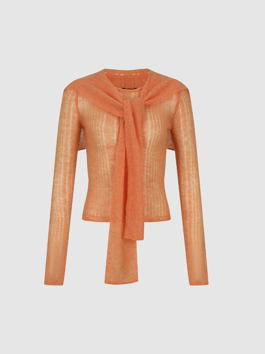 Shawl Detail Long Sleeve Knitted T-Shirts