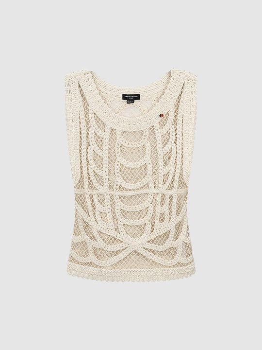 Textured Openwork Crochet Knit Cotton T-shirt