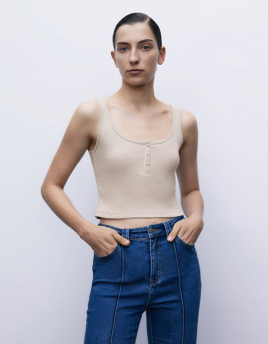Button Half Placket Tank Top