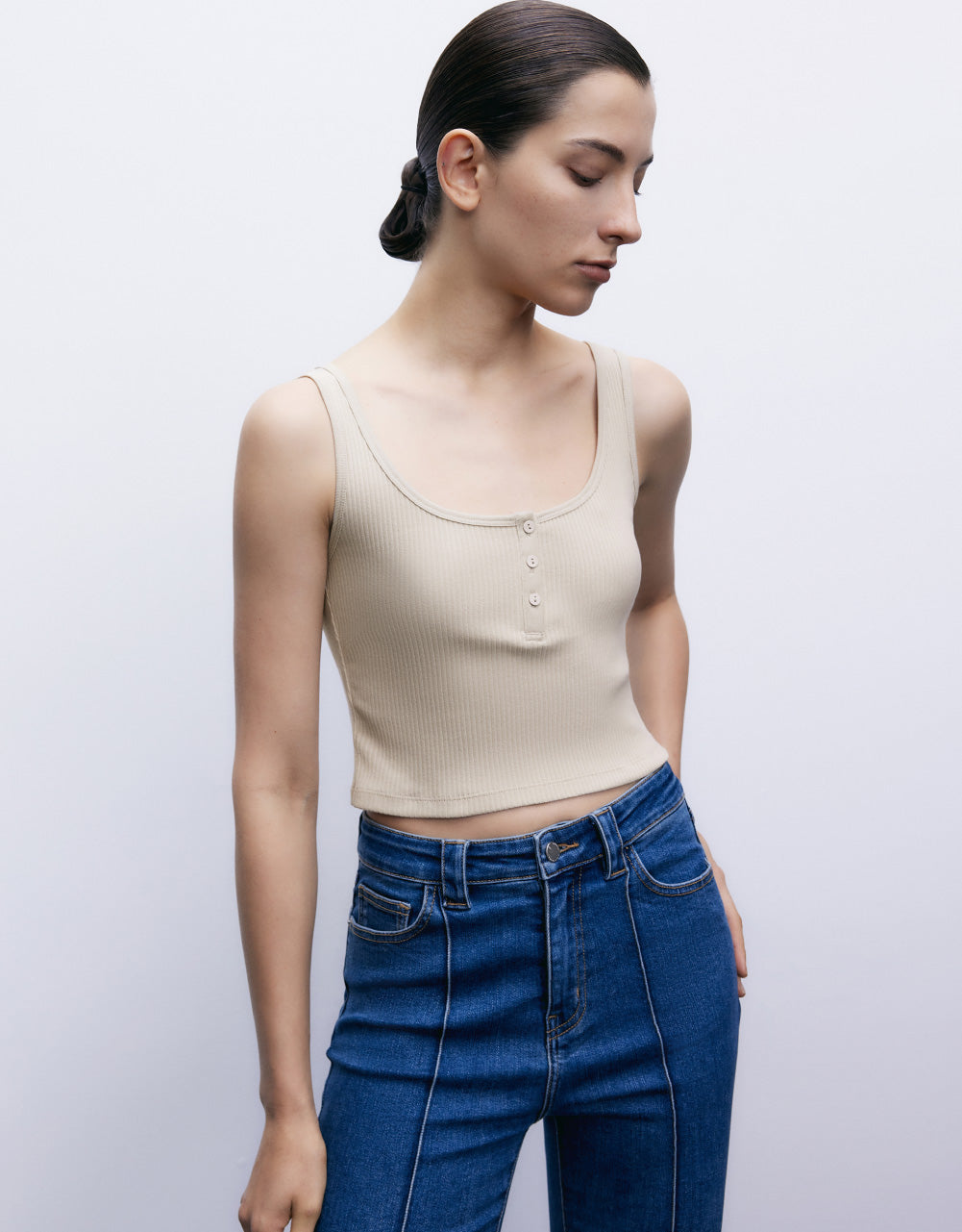 Button Half Placket Tank Top