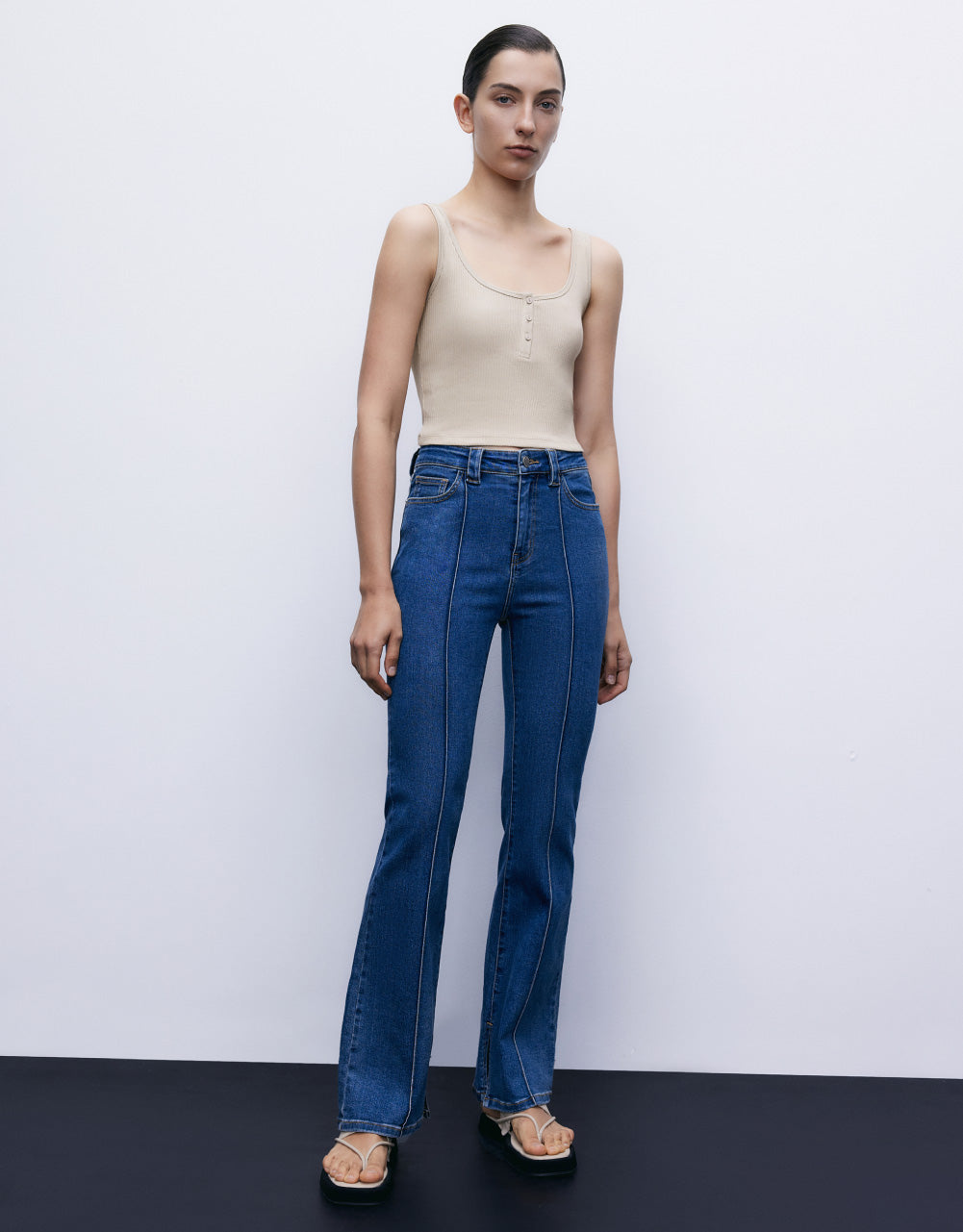 Button Half Placket Tank Top