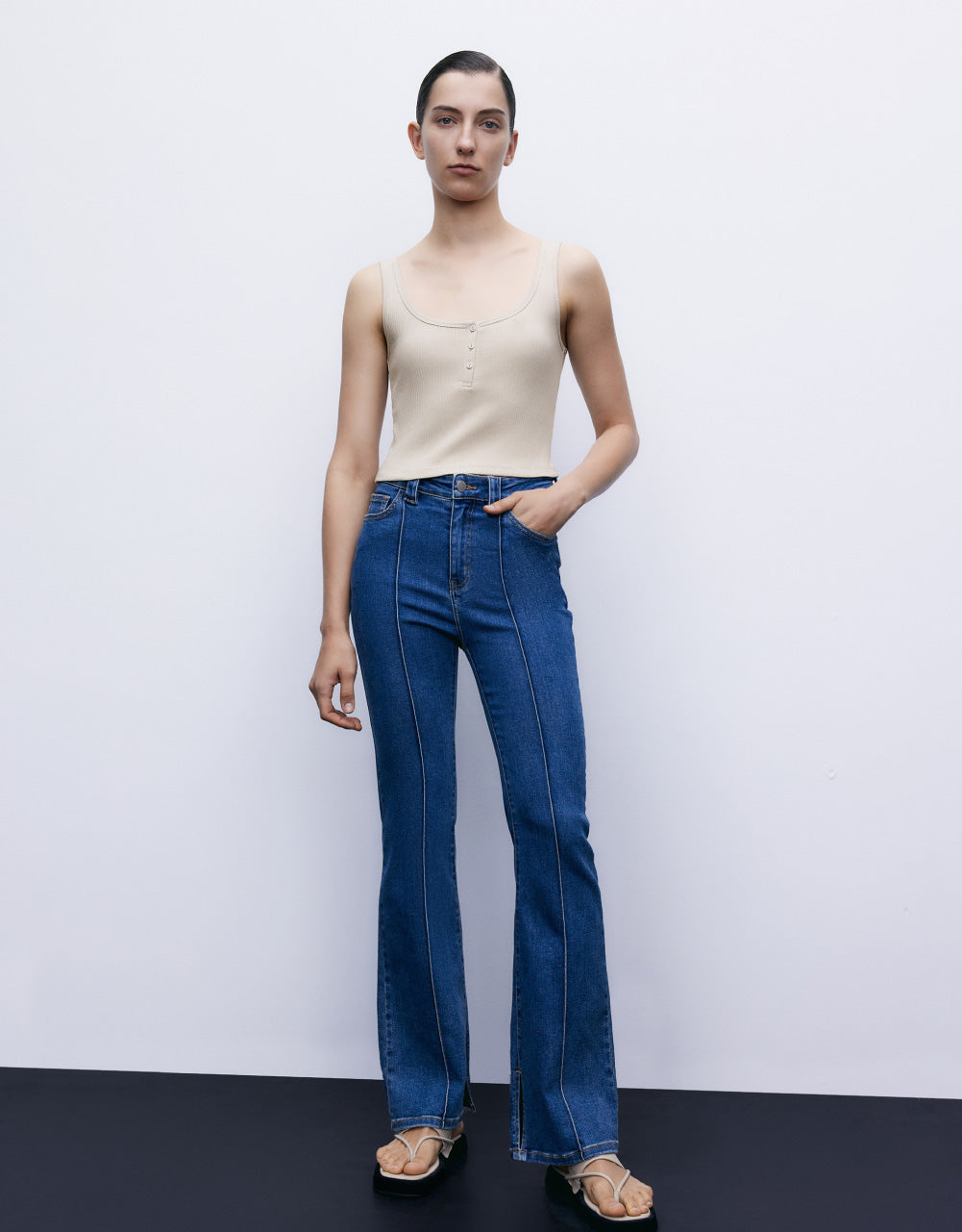 Button Half Placket Tank Top