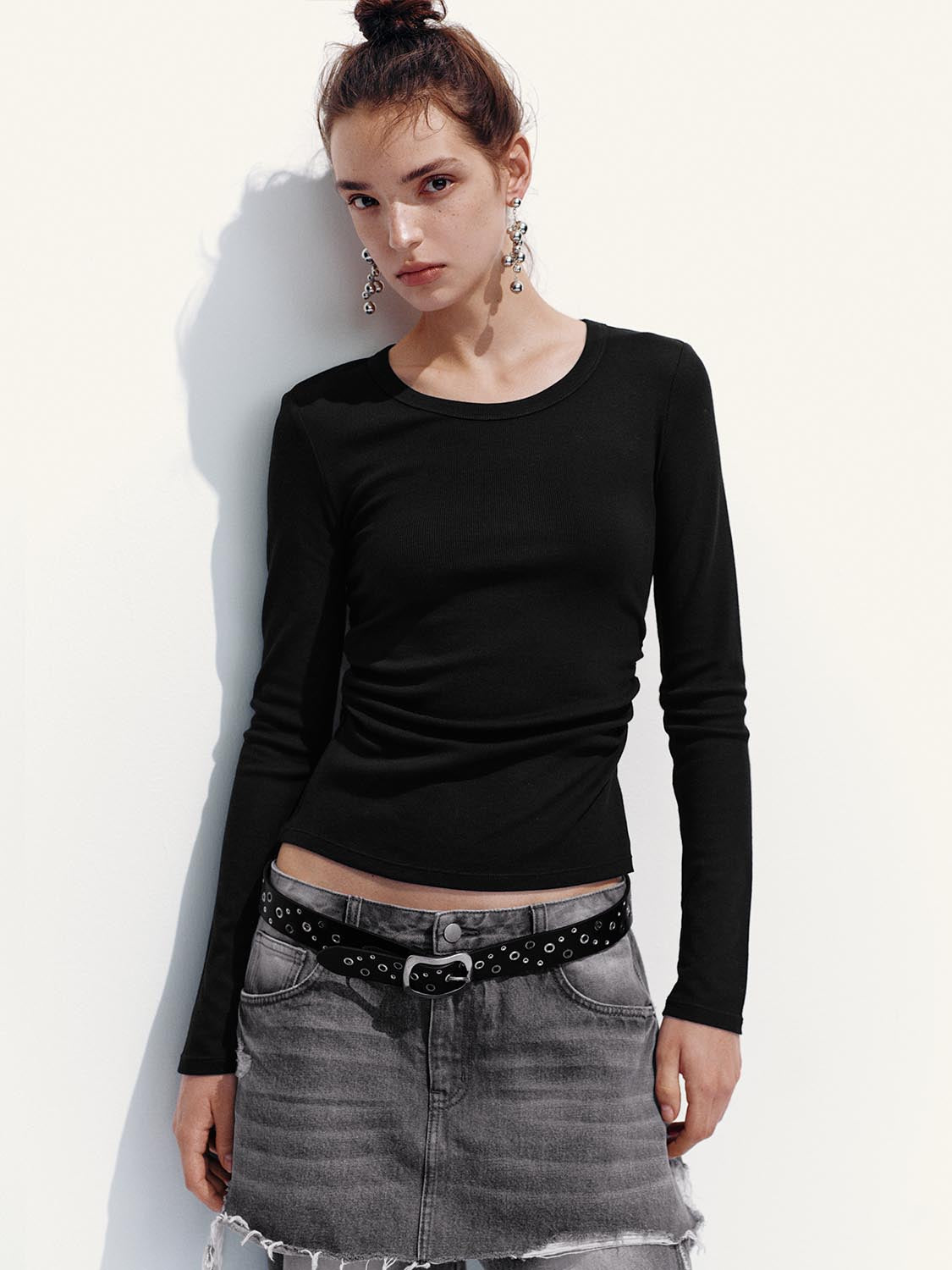 Ruched Long Sleeve T-Shirts