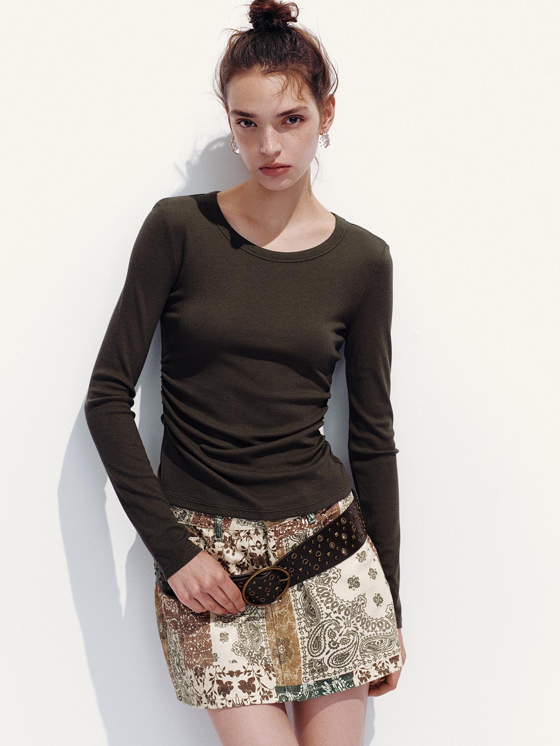 Ruched Long Sleeve T-Shirts