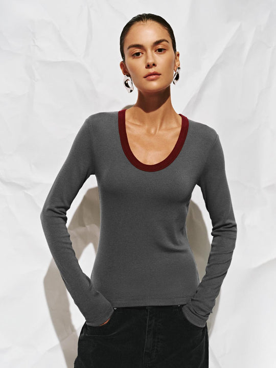Scoop Neck Long Sleeve T-Shirts