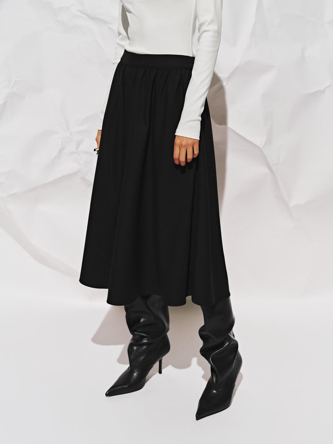 Crinkle Circle A-Line Midi Skirts