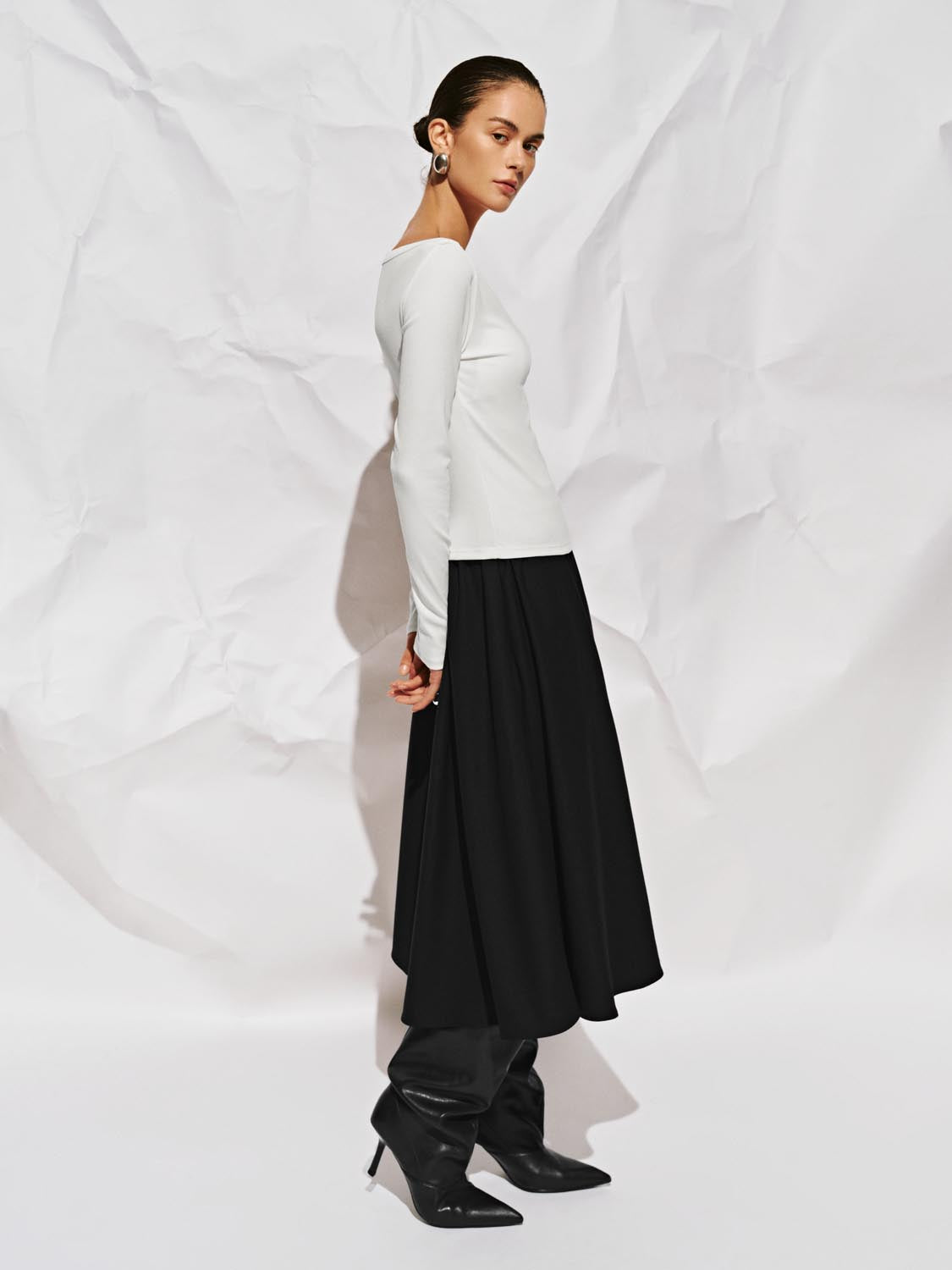 Crinkle Circle A-Line Midi Skirts
