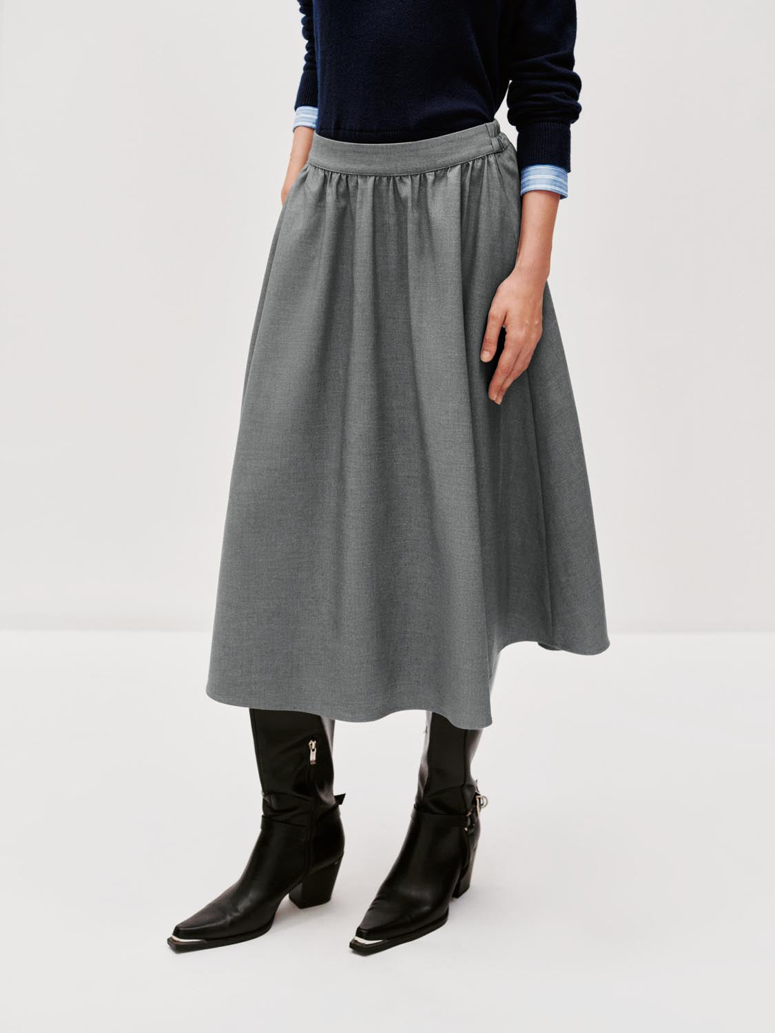 Crinkle Circle A-Line Midi Skirts