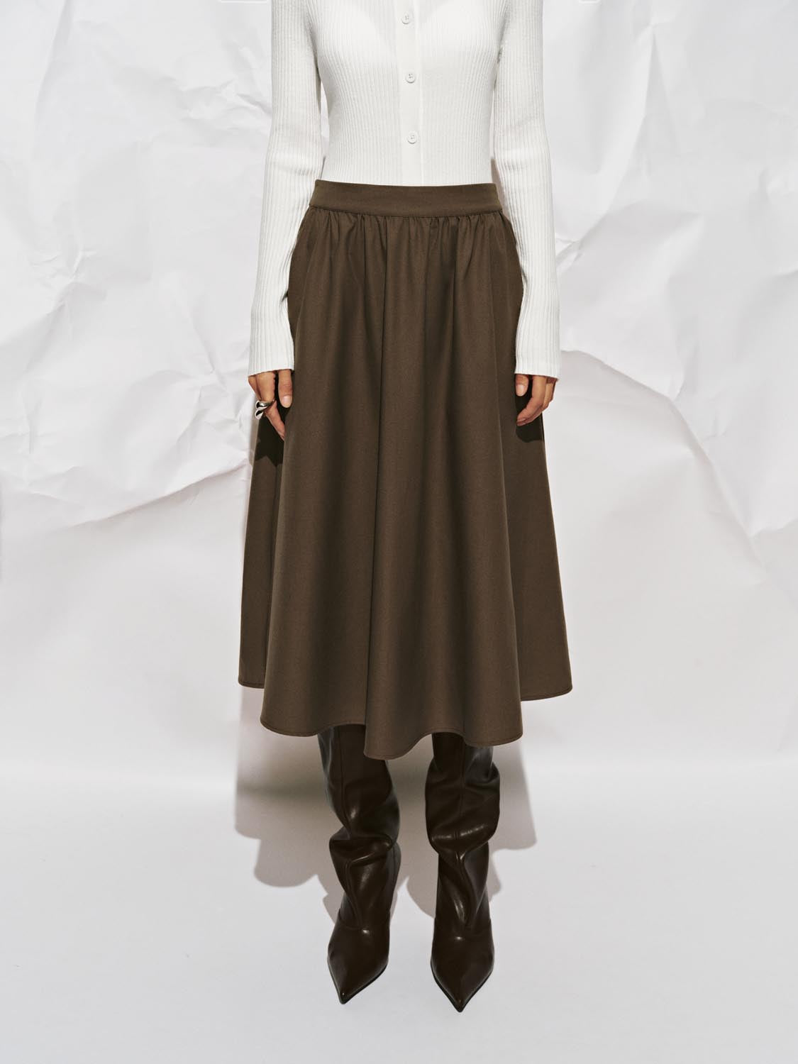 Crinkle Circle A-Line Midi Skirts