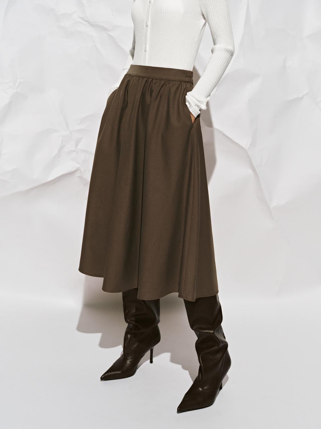 Crinkle Circle A-Line Midi Skirts