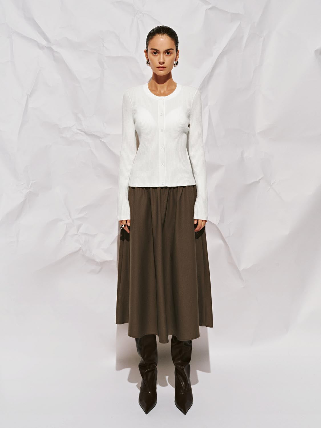 Crinkle Circle A-Line Midi Skirts