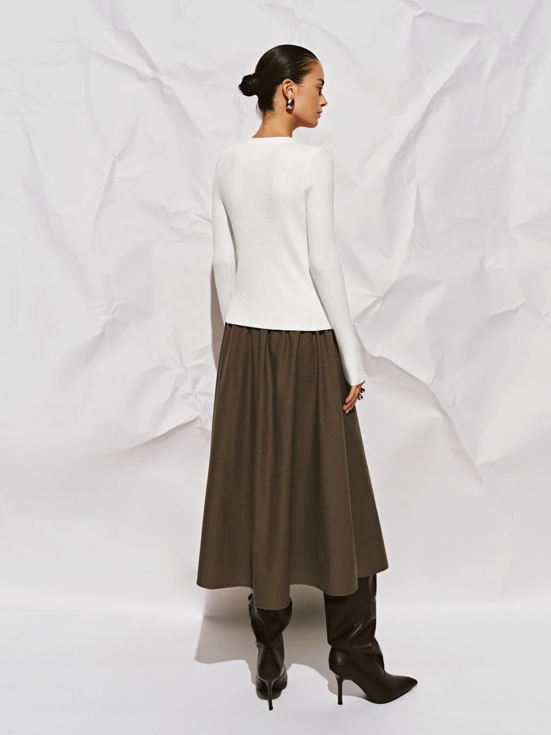 Crinkle Circle A-Line Midi Skirts