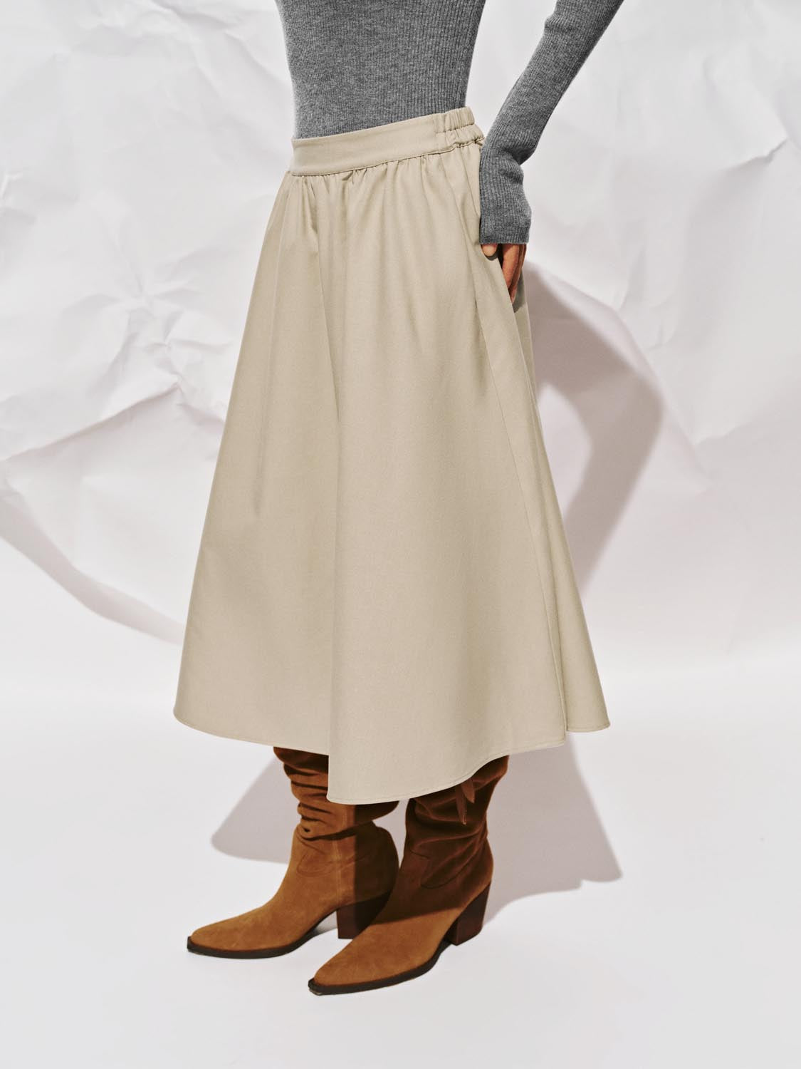 Crinkle Circle A-Line Midi Skirts