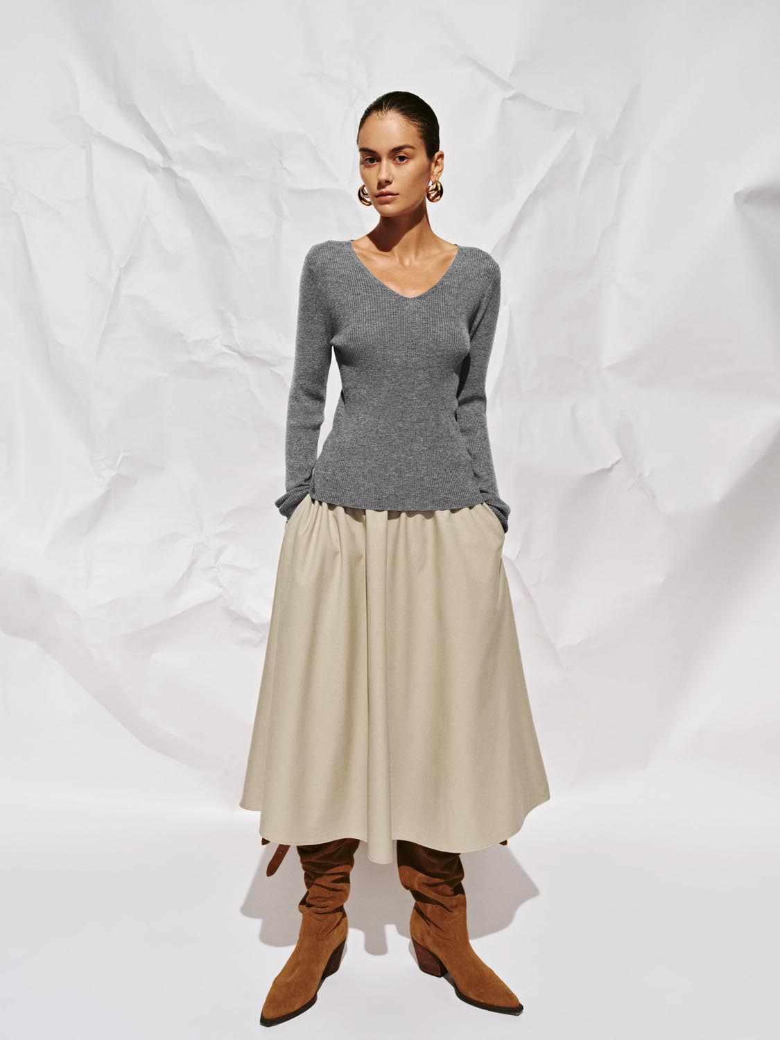 Crinkle Circle A-Line Midi Skirts