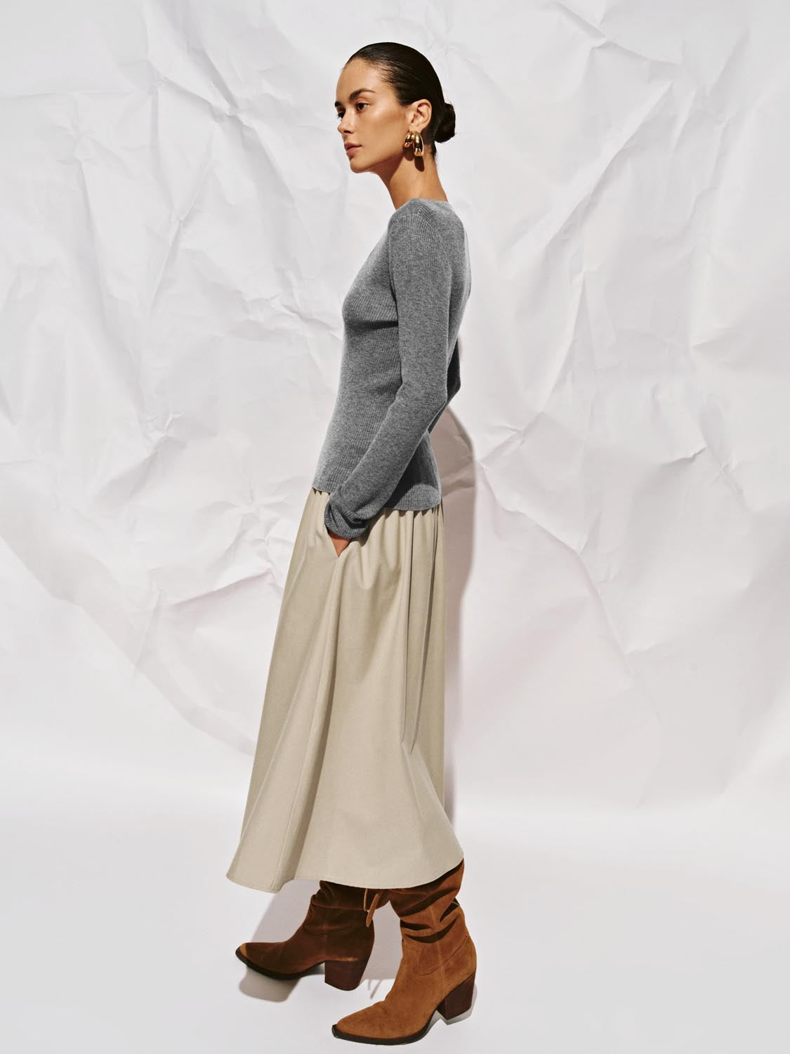 Crinkle Circle A-Line Midi Skirts