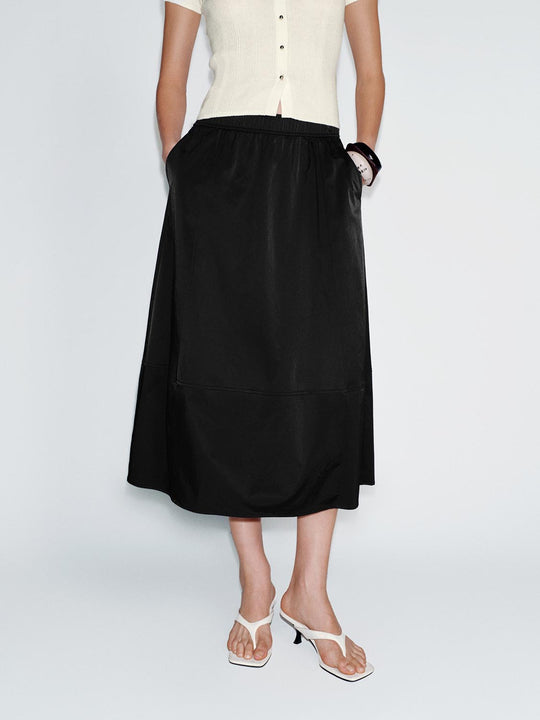Elastic Waist Balloon Silhouette Pocket Midi Skirt