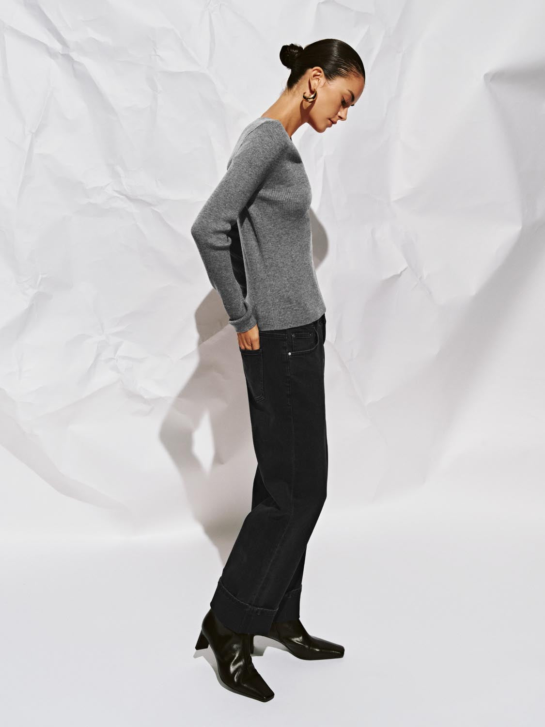 Turnover High Waist Denim Jeans