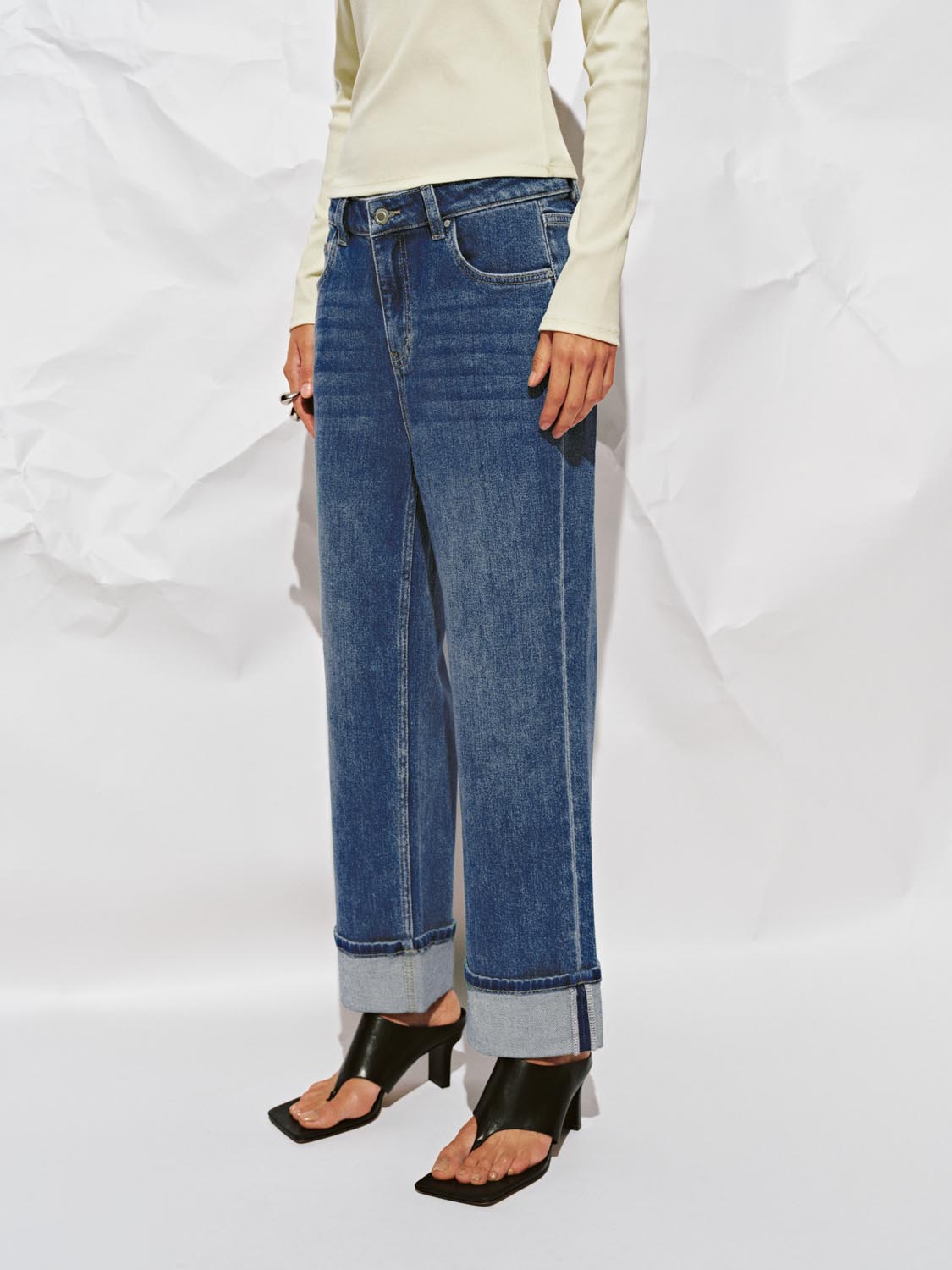 Cuffed Straight Leg Jeans