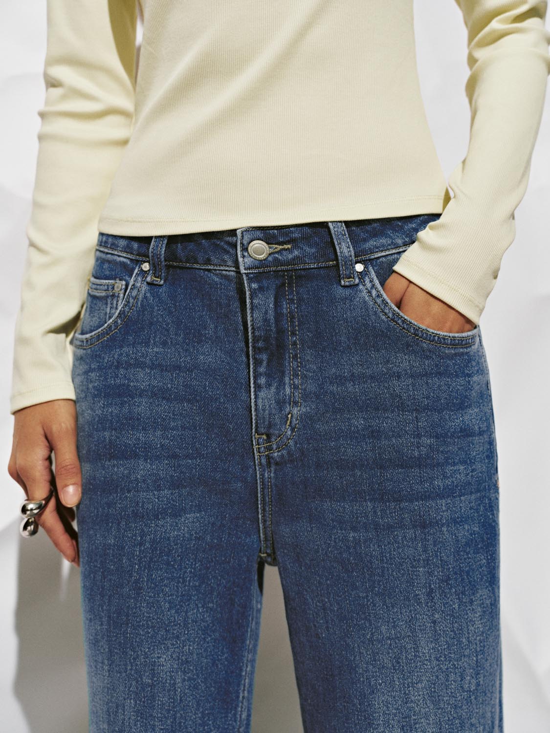 Cuffed Straight Leg Jeans