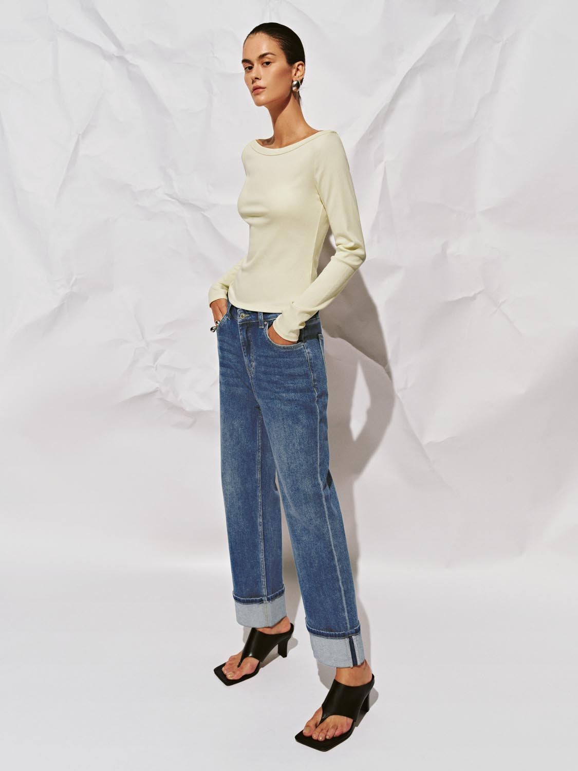 Cuffed Straight Leg Jeans