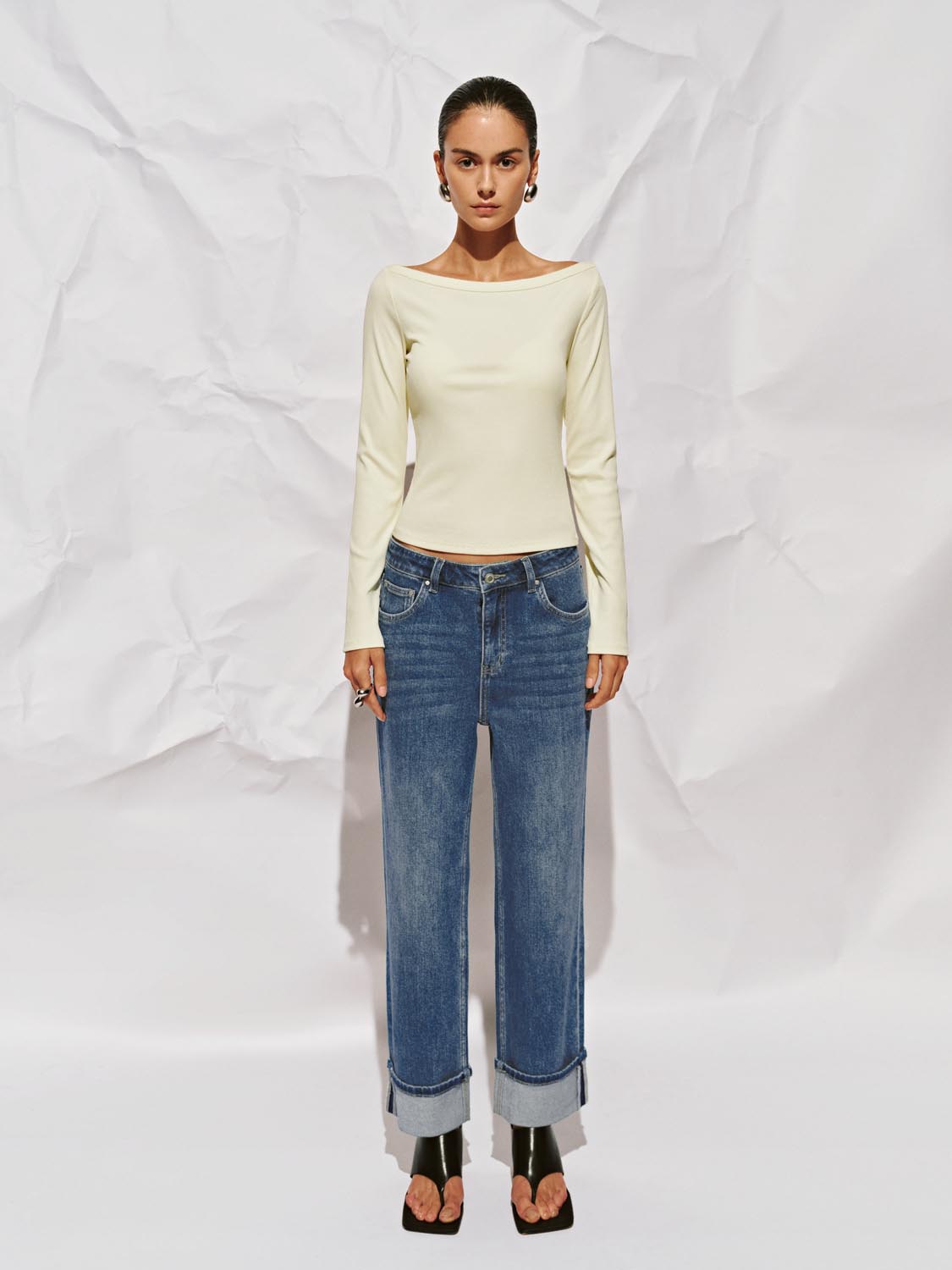 Cuffed Straight Leg Jeans