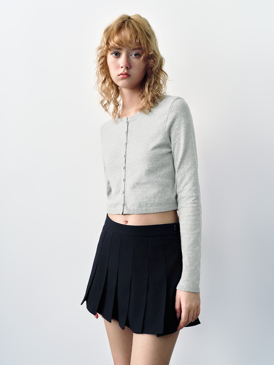 Crew Neck Skinny Knitted Cardigan