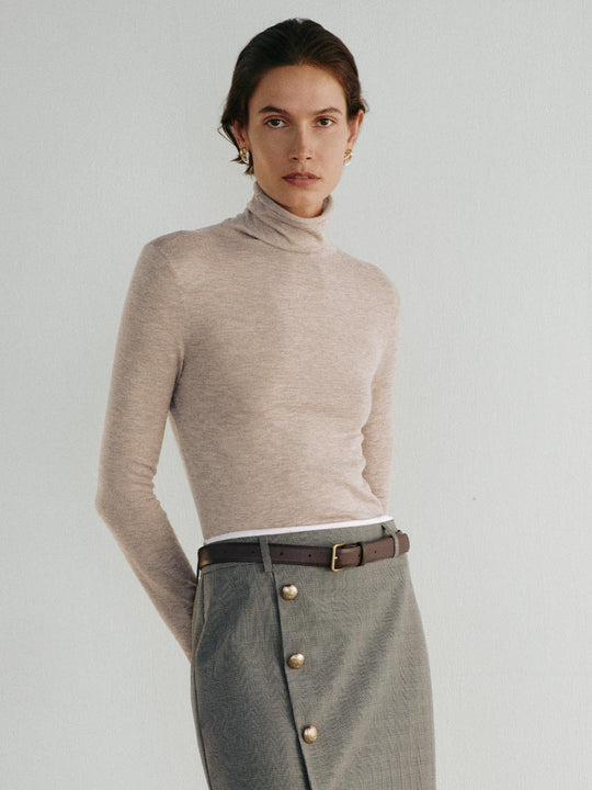 Fitted Knit Turtleneck Long Sleeve Sweater