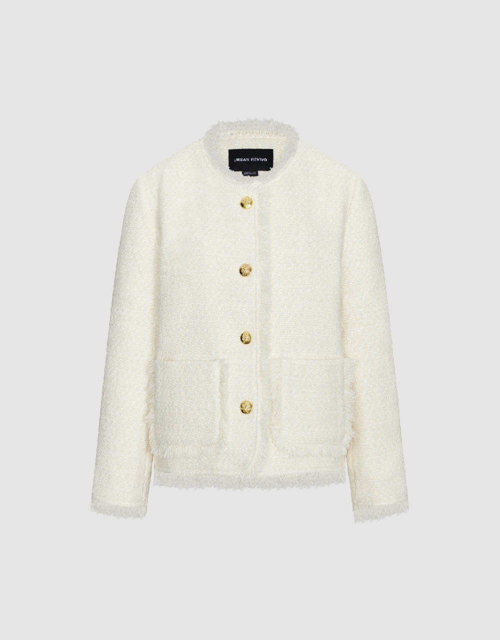 Tweed Raw Hem Crew Neck Jacket