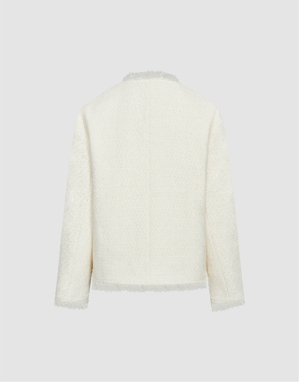 Tweed Raw Hem Crew Neck Jacket