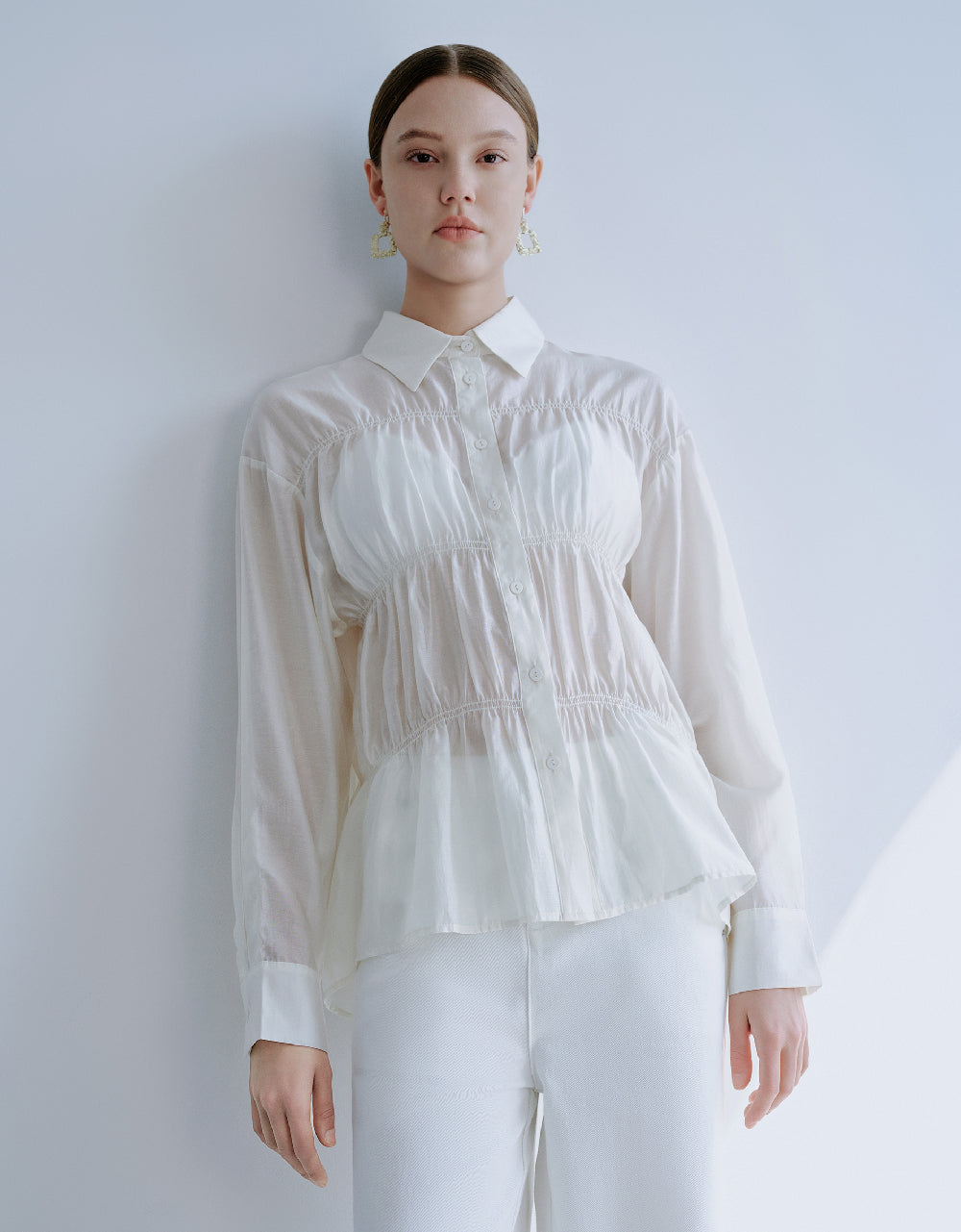 Ruched Button Up Straight Jacket