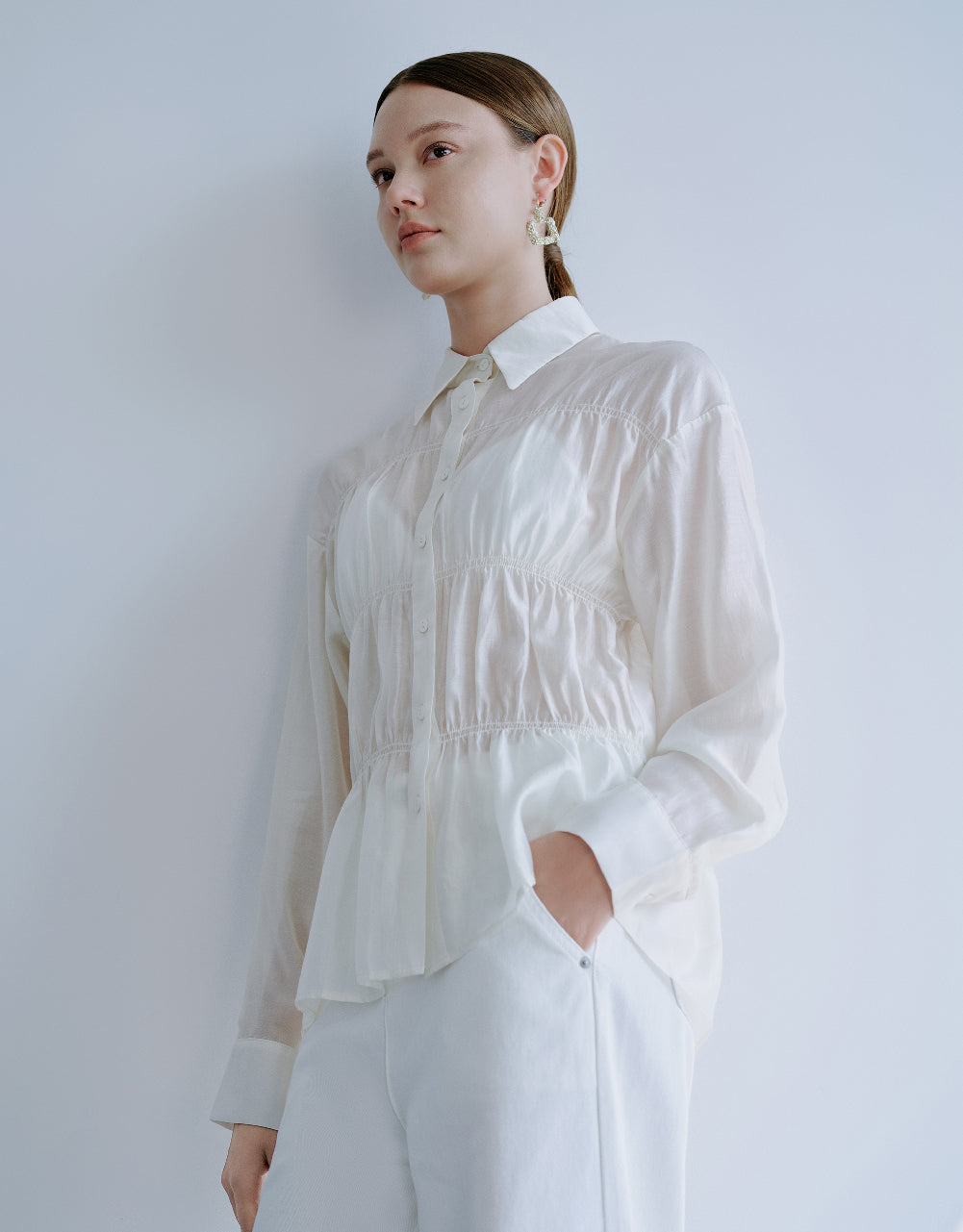 Ruched Button Up Straight Jacket