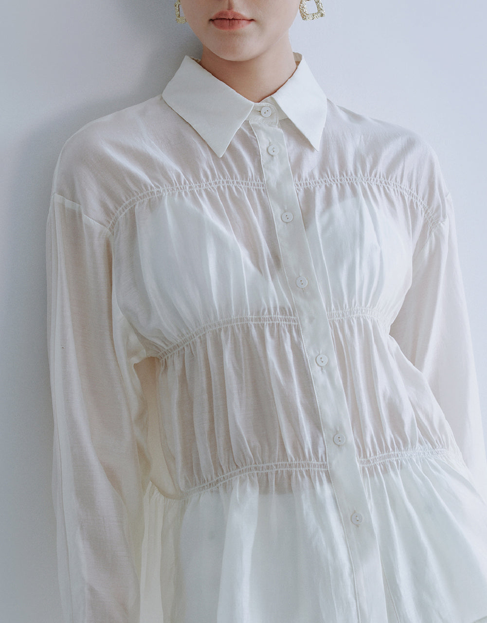 Ruched Button Up Straight Jacket