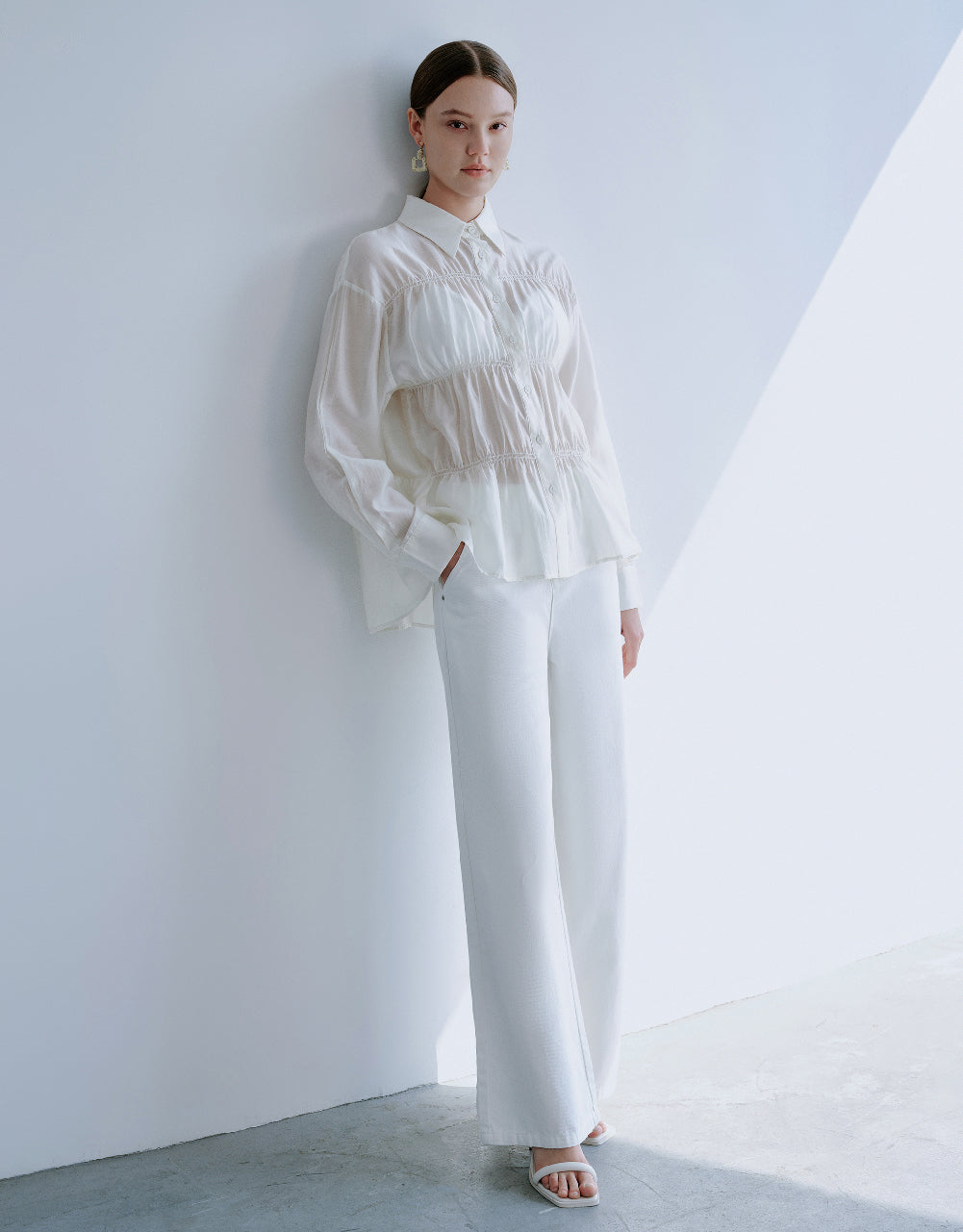 Ruched Button Up Straight Jacket