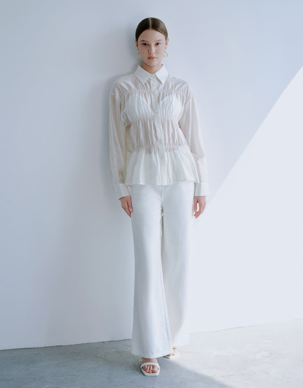 Ruched Button Up Straight Jacket